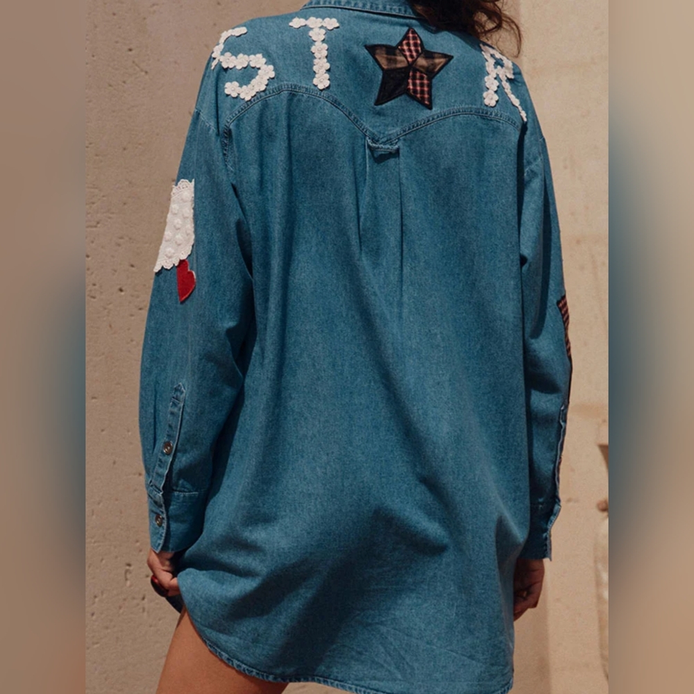 Spell Bombshell Patchwork Chambray Shirt or Mini Dress Size Large NWT - Picture 5 of 8